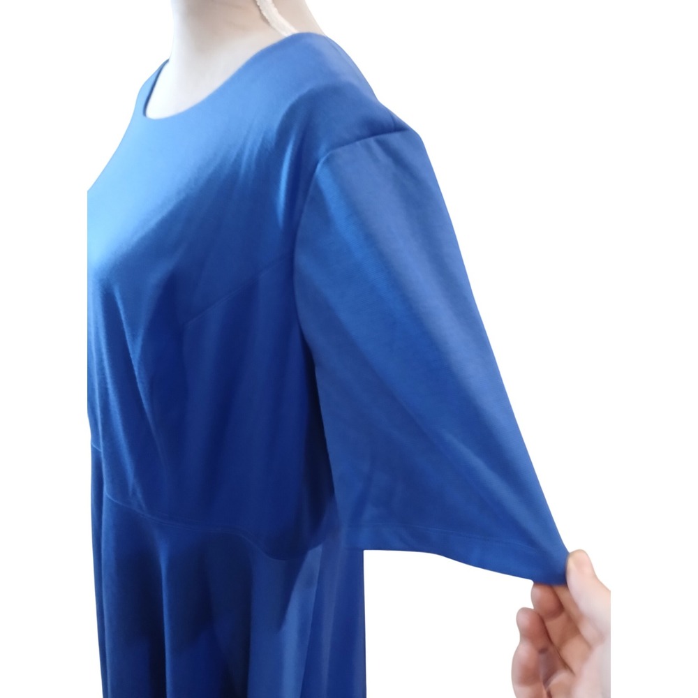 MBN 3x Blue Fit and Flare Dress Short Sleeve Pleated Skirt Plus Modest - Picture 3 of 12